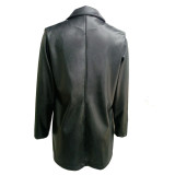 Winter Vintage Style Black Button Up Leather Blazer