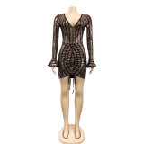 Autumn Party Sexy Metallic Deep-V Ruch Strings Dress