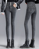 Winter Washed Buttoned Up High Waist Skinny Jeans