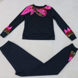 Winter Sequins Black O-Neck Shirt and Pants Matching Set