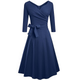 Vintage Style Solid V-Neck Wrapped Prom Dress