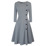 Vintage Style Solid Button Up Decent Dress
