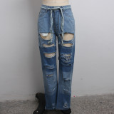 Autumn Stylish Ripped Contrast Blue Jeans