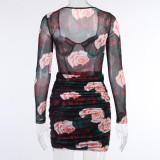 Spring Party Vintage Style Square Floral Mini Dress