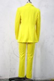 Spring Elegant Solid Blazer and High Waist Pants Matching Suit