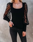 Spring Black Vintage Style Puff Sleeve Basic Shirt