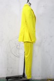Spring Elegant Solid Blazer and High Waist Pants Matching Suit