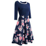 Spring Vintage Style O-Neck Floral Skater Dress