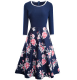 Spring Vintage Style O-Neck Floral Skater Dress