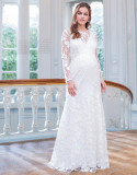 Spring Pregenant Bridal White Lace Long Wedding Dress