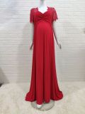 Summer Pregenant High Waist Solid Long Gown with Lace Sleeves