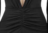 Spring Long Sleeve Deep-V Front Slit Mermaid Black Evening Dress