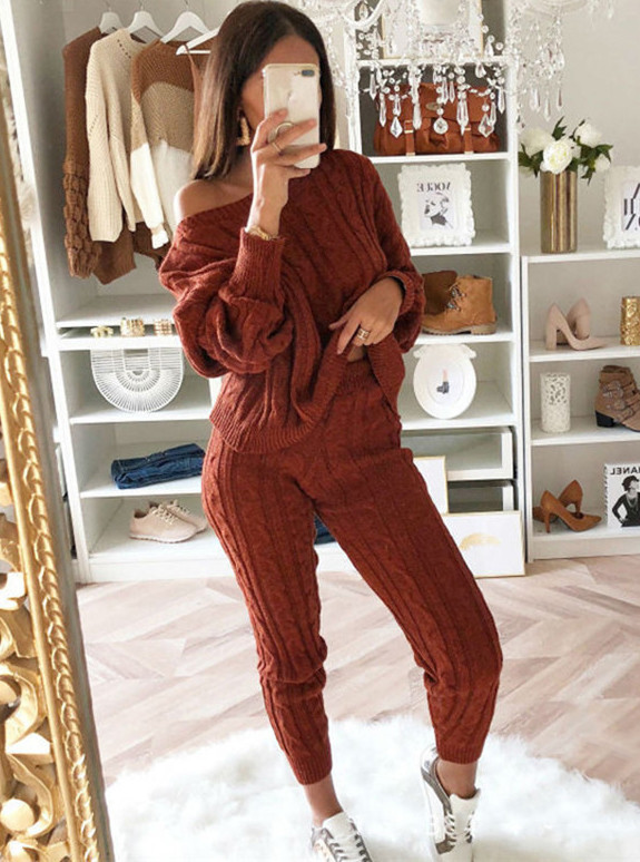 Winter Casual Sweater Top and Pants Matching Set