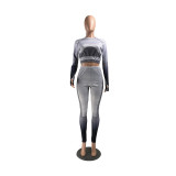 Spring Sports Fitness Contrast Crop Top and Leggings Set