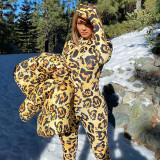 Winter Leopard Print Sexy Bodycon Jumpsuit