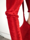Spring Velvet Hoody Crop Top and Suspender Pants Matching Set