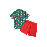 Christmas Kids Boy Gentleman Print Blouse and Plain Shorts Set