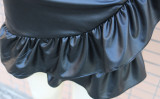 Spring Black Leather High Waist Ruffles Mini Skirt