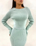 Winter Elegant Sweater Crop Top and Pencil Skirt Set
