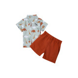 Summer Kids Boy Gentleman Print Blouse and Plain Shorts Set
