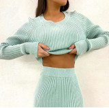 Winter Elegant Sweater Crop Top and Pencil Skirt Set