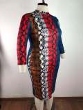 Plus Size Spring Formal Snake Skin Midi Dress