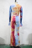 Spring Party Formal Tie Dye Shirt and Pants Matching Set