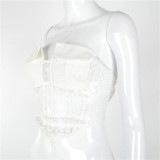 Party Sexy White Strapless Slim Waist Party Top