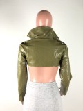 Spring Leather Green Zipper Short Jacket