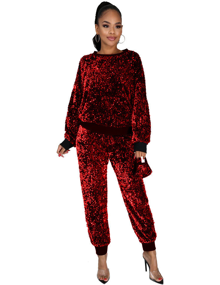 Wholesale Party Sequins Long Sleeve Shirt and Pants Matching Set ...