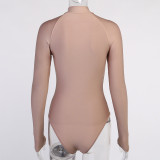Casual Solid Long Sleeve Zipped Bodysuit