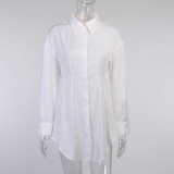 Spring White Long Blouse with Full Sleeves