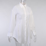 Spring White Long Blouse with Full Sleeves
