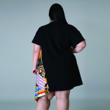 Plus Size Summer Print Irregular Dress with Matching Face Cover