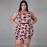 Plus Size Summer Print Tank Crop Top and Mini Skirt Matching Set
