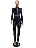 Spring Sexy Zipped Stached Bodycon Jumpsuit