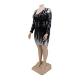 Plus Size Spring Sequins Club Dress with Belt