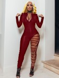Red Sexy Bodycon Cut Out Chains Jumpsuit