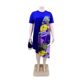 Plus Size Summer Print Irregular Dress with Matching Face Cover