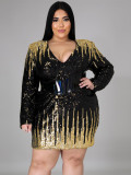 Plus Size Spring Sequins Club Dress with Belt