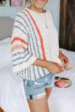 Summer Knitting Stripes Bat Sleeve Shirt