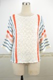 Summer Knitting Stripes Bat Sleeve Shirt