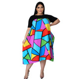 Plus Size Summer Print Colorful Loose Dress
