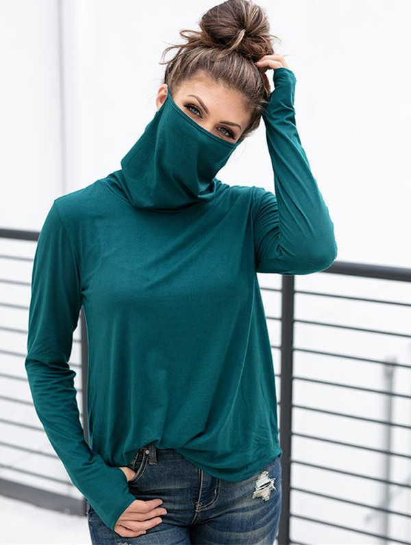 Spring Solid Color Loose Shirt with Face Cover