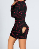 Stay Home Print Sexy Patch Butt Long Sleeve Rompers