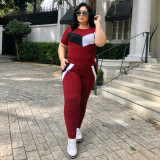 Plus Size Summer Casual Contrast Shirt and Pants Matching Set