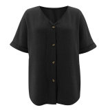 Summer Short Sleeve V-Neck Button Up Organic Shirt