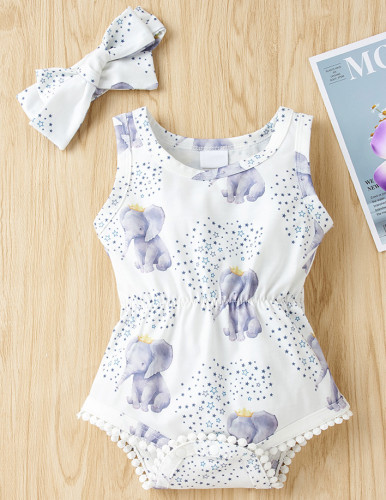 Baby Girl Summer Animal Print Pagliaccetti con fascia abbinata
