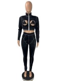 Party Long Sleeve Sexy Cut Out Bodycon Crop Top and Pants Set