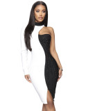 Party White and Black Contrast Dress with Single Sleeve